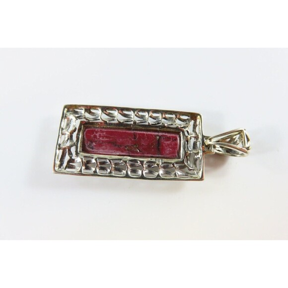 925 Thulite Plaque Pendant Sterling Rectangular Pendant 2" Drop - Picture 6 of 8
